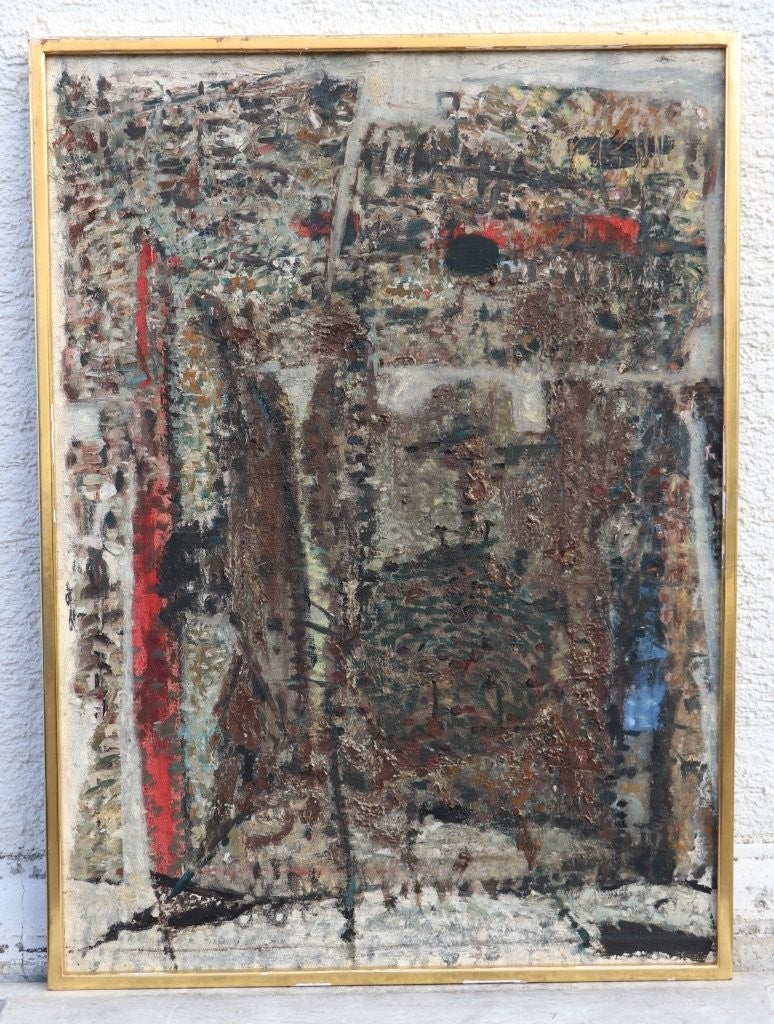 Reinhard Drenkhahn (1926-59 Hamburg) Abstrakte Komposition in Grau Rot Gemälde