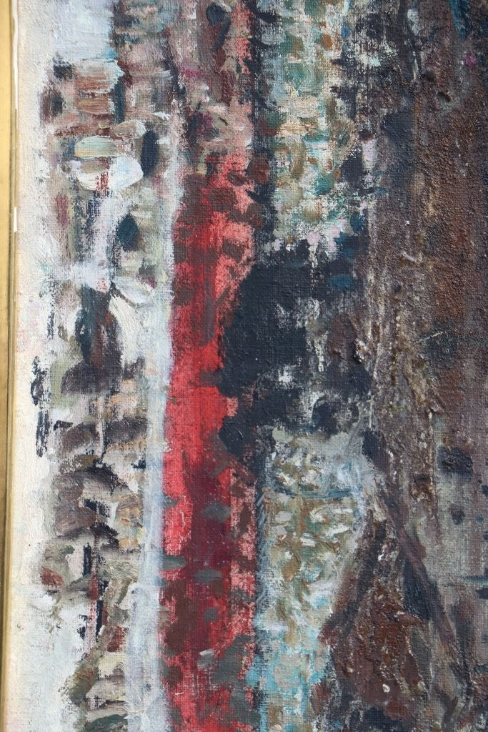 Reinhard Drenkhahn (1926-59 Hamburg) Abstrakte Komposition in Grau Rot Gemälde