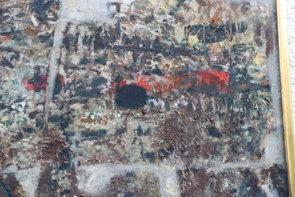 Reinhard Drenkhahn (1926-59 Hamburg) Abstrakte Komposition in Grau Rot Gemälde